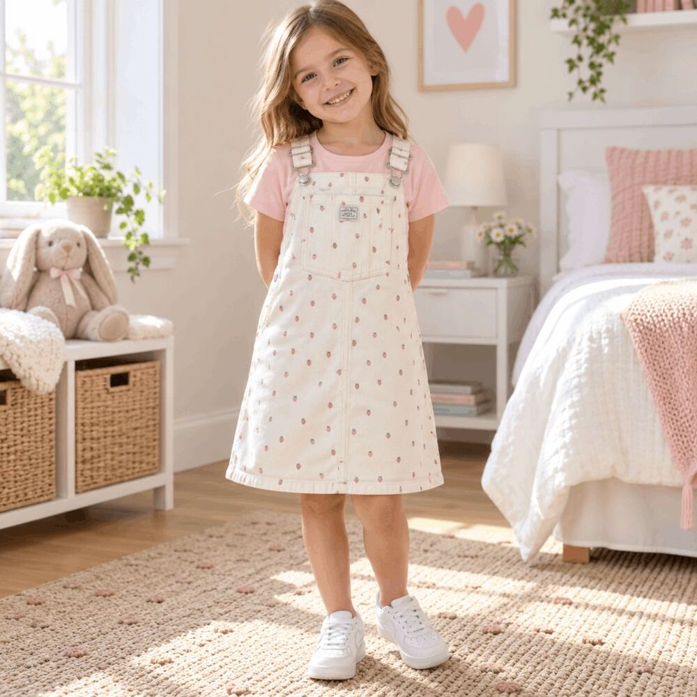 H&M Little Jolie Girls Size 6 Strawberry Denim Overall Dress